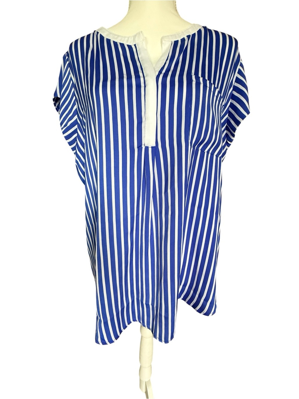 Liz Claiborne Blue and White Vertical Stripe Tunic Top